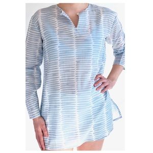 See Design Blue Gray Lightweight Voile Long Sleeve Summer Tunic Size Small